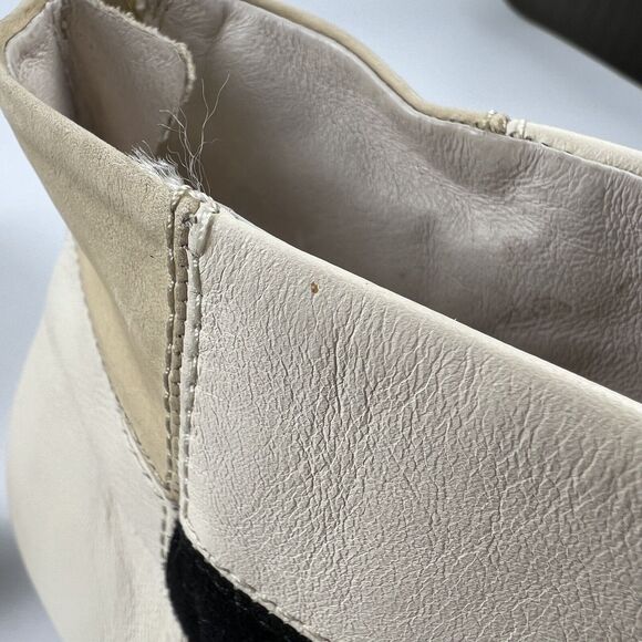 Louise et Cie Color Block Leather Ankle Boots Sz 10 Black Ivory Tan Open Toe 4” - Picture 14 of 16